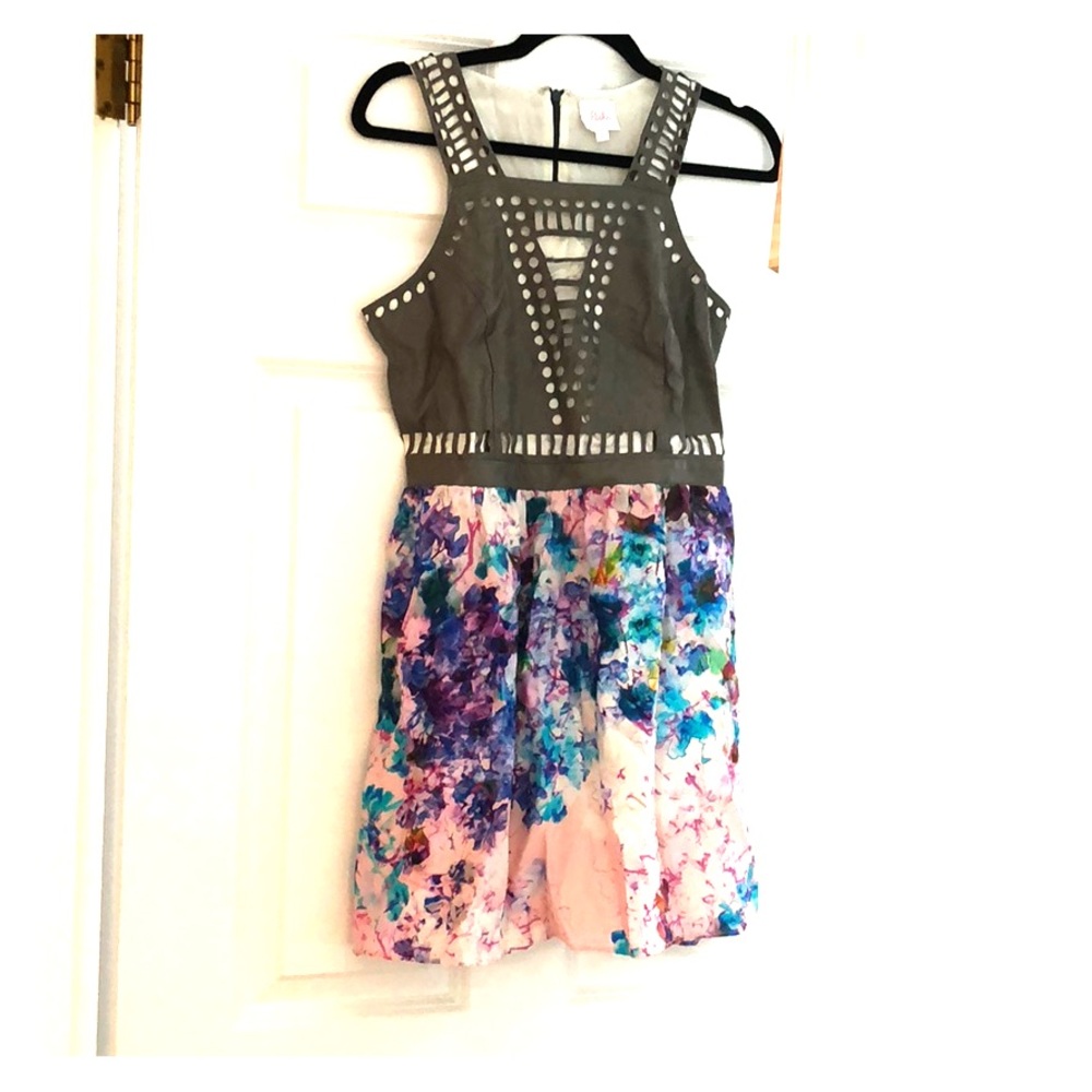 Parker leather top watercolor dress